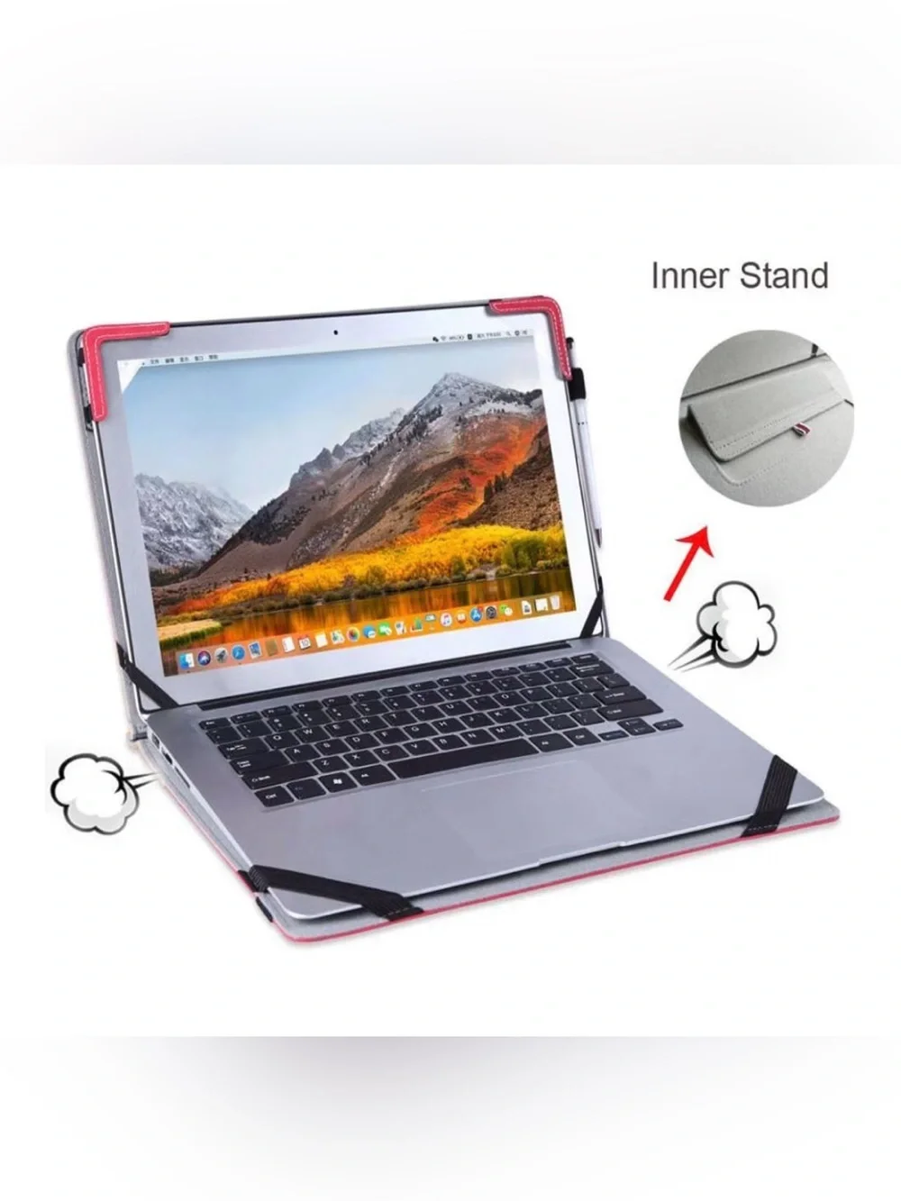 Berfea Red & Tan Universal 13”-15.6” Laptop Sleeve Portfolio Case w/ Stand